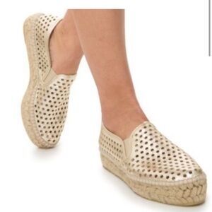Loeffler Randall Rowan Gold Perforated Leather Espadrille Slip-Ons Size 37